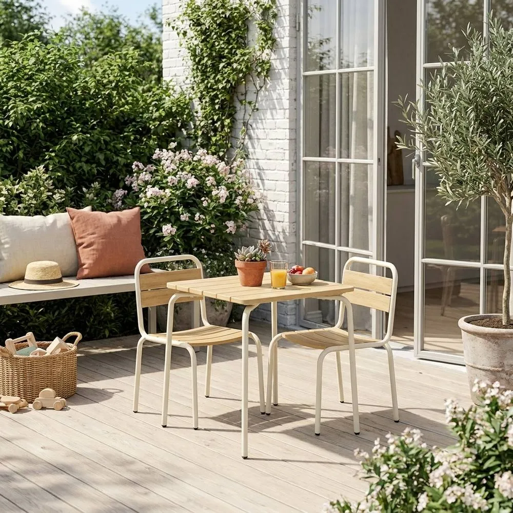 sweeek Children's garden table with steel & wood decor + 2 chairs in Beige 1