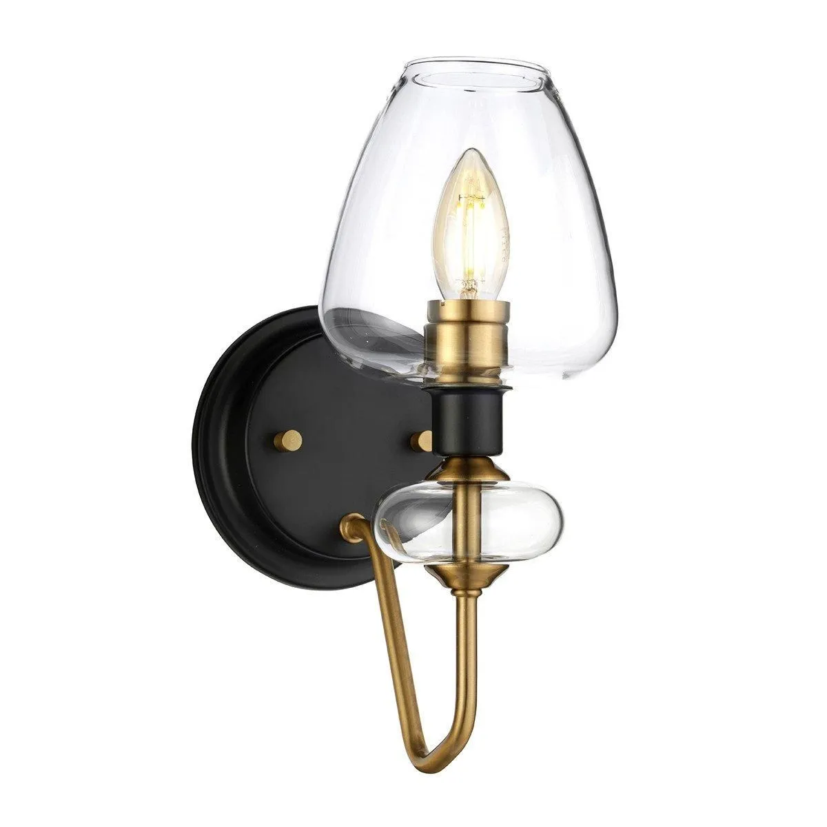 Netlighting Armand 1 Light Wall Light Aged Brass Glass Shade in Yellow