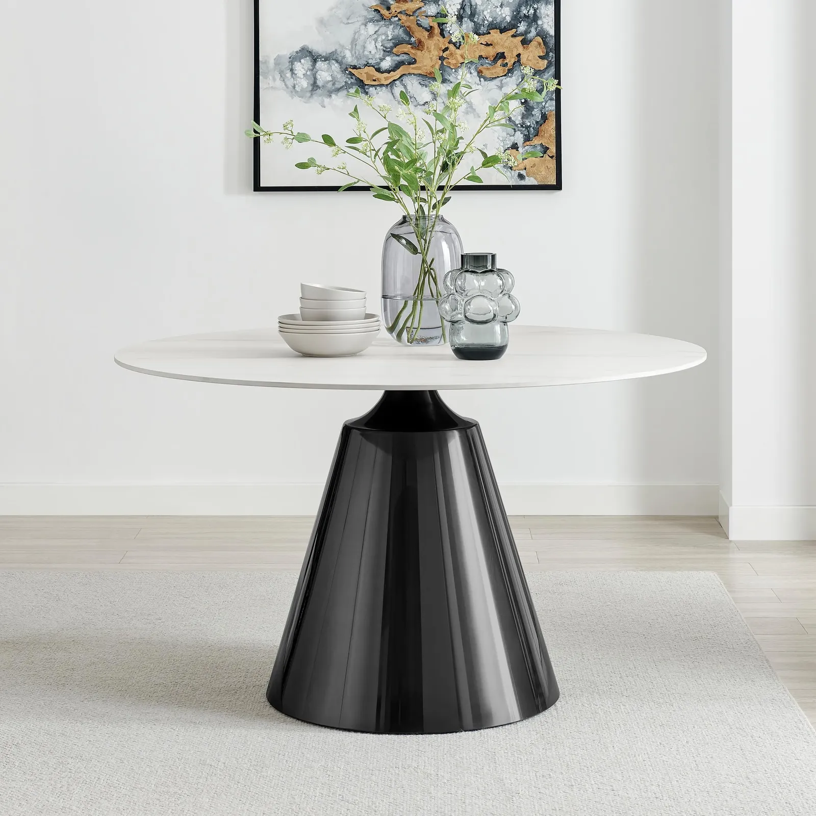 FurnitureboxUK Nina White Marble Effect Round Ceramic Dining Table in Off-White 2