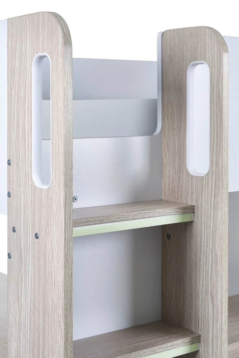 Julian Bowen Ocean Single White & Wood Effect Highsleeper Loft Bed with Desk 6