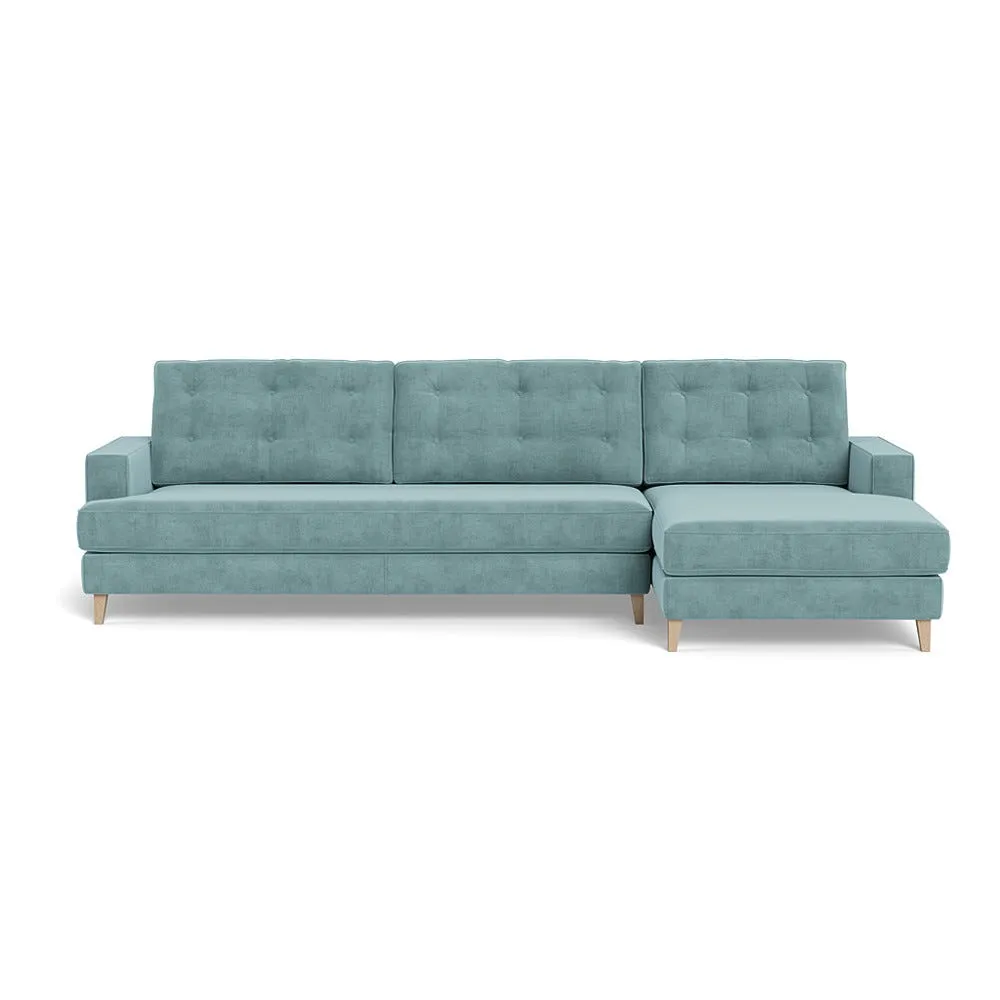 Heal's Mistral Right Hand Facing Corner Sofa Smart Luxe Velvet Mineral Blue Natural Feet 1
