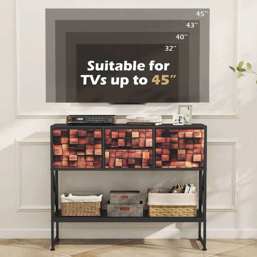 Costway Console Table Sofa Table w/ 4 Fabric Drawers & Shelf Entryway Table 4