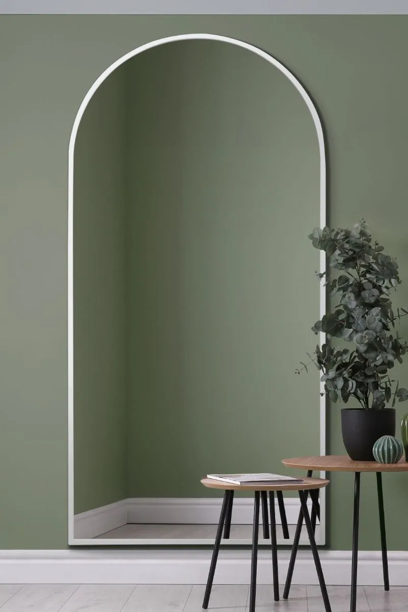 MirrorOutlet White Framed Arched Leaner/Wall Mirror 79" X 39" (200CM X 100CM)