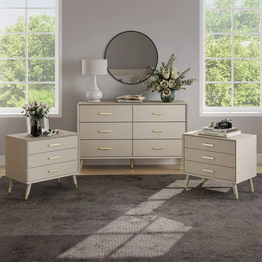 Melody Maison Chest Of 6 Drawers & Pair of Bedside Tables - Oslo Taupe Range