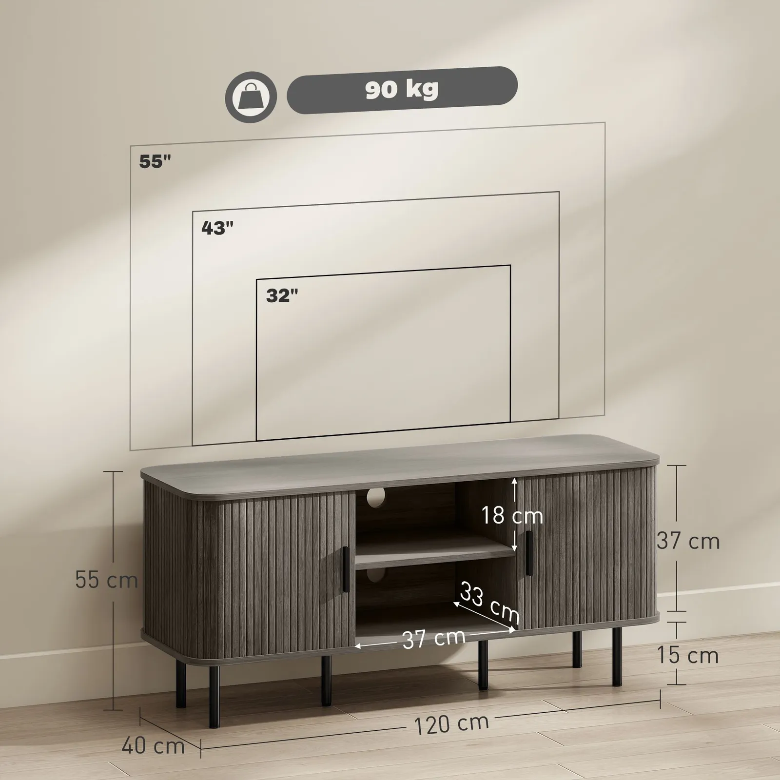 HOMCOM TV Unit for Living Room, TV Stand in Grey 3