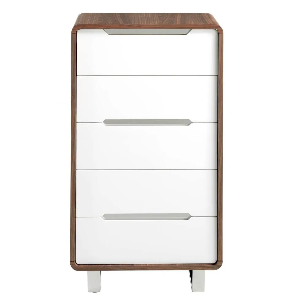 Angel Cerda 5-Drawer Chiffonier - Walnut Veneer & White MDF in Brown 2