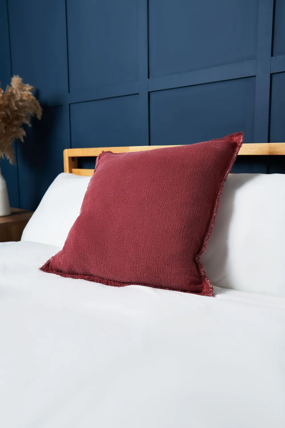 BHS Cotton Cushion with Frayed Edge in Red