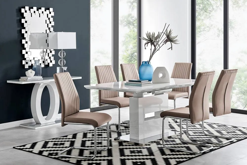FurnitureboxUK Arezzo Large Extending Dining Table & 6 Lorenzo Chairs in Beige 1