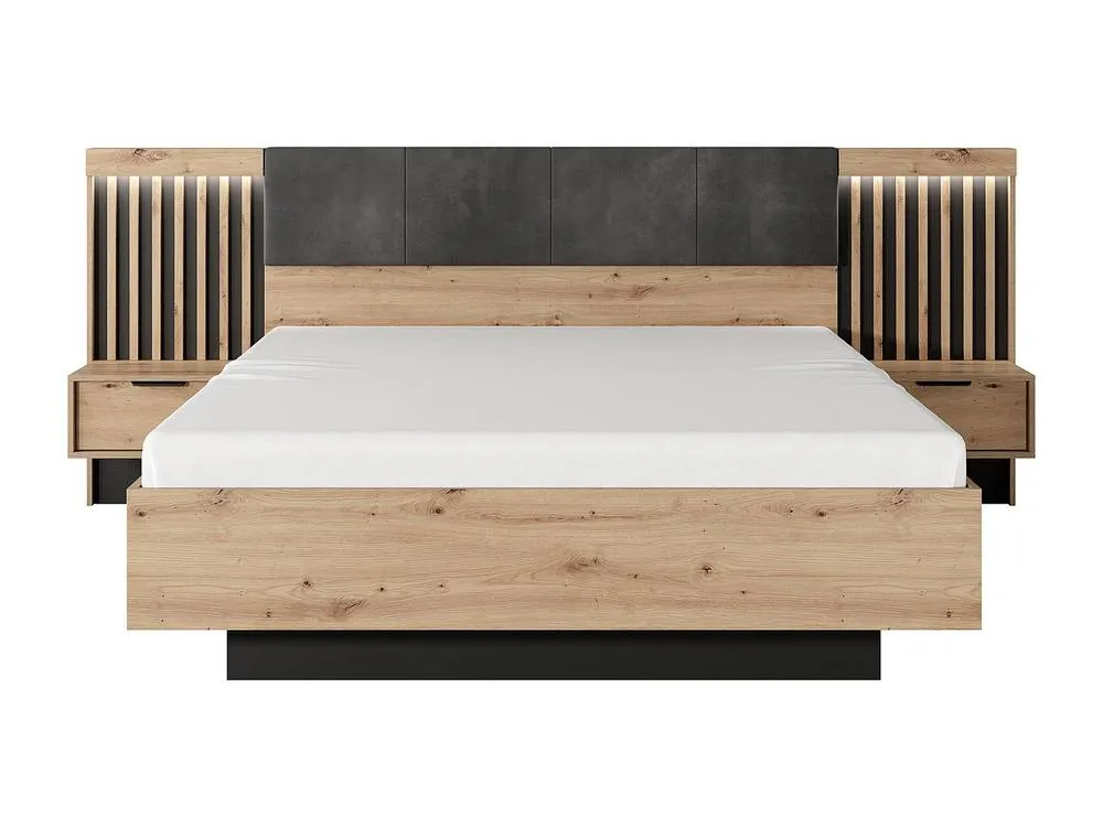 Vente-unique Bed With Bedside Tables 160 X 200 Cm - With Leds - Colours: Natural in Black 5