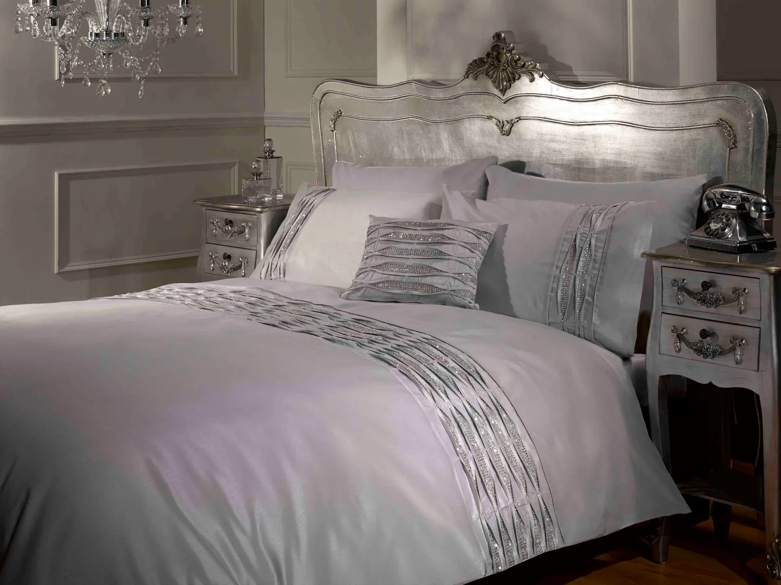 Rapport Home Crystal Shine Polycotton Duvet Cover Set with Pillowcase in Silver