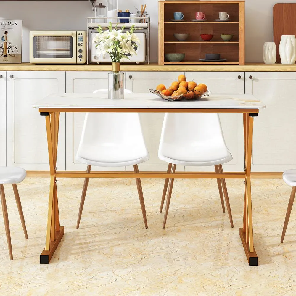 Costway Modern Sintered Stone Dining Table Rectangular Kitchen Table in White 5