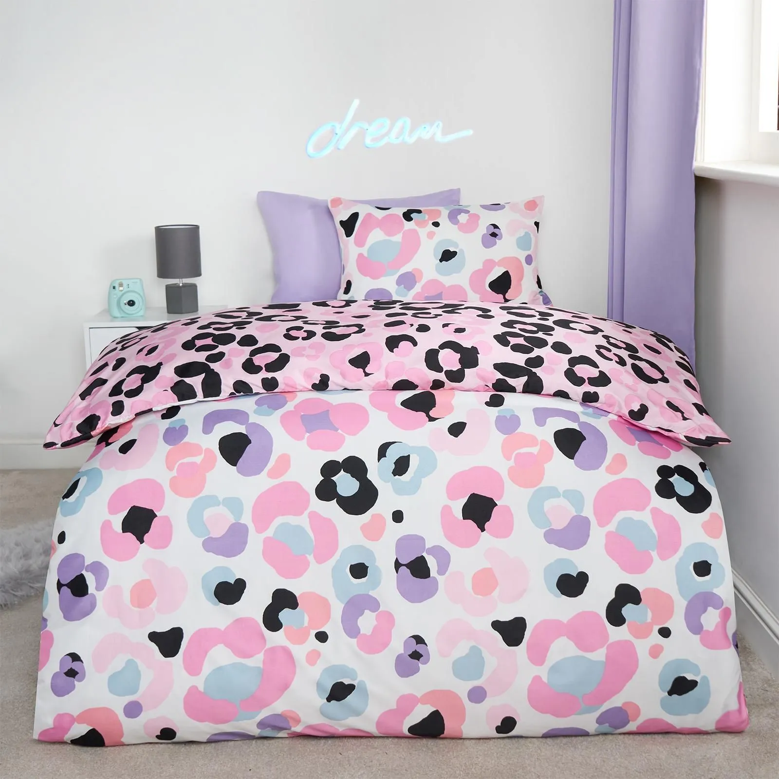 OHS Leopard Reversible Duvet Cover Set Quilt Pillowcases Bedding in Pink