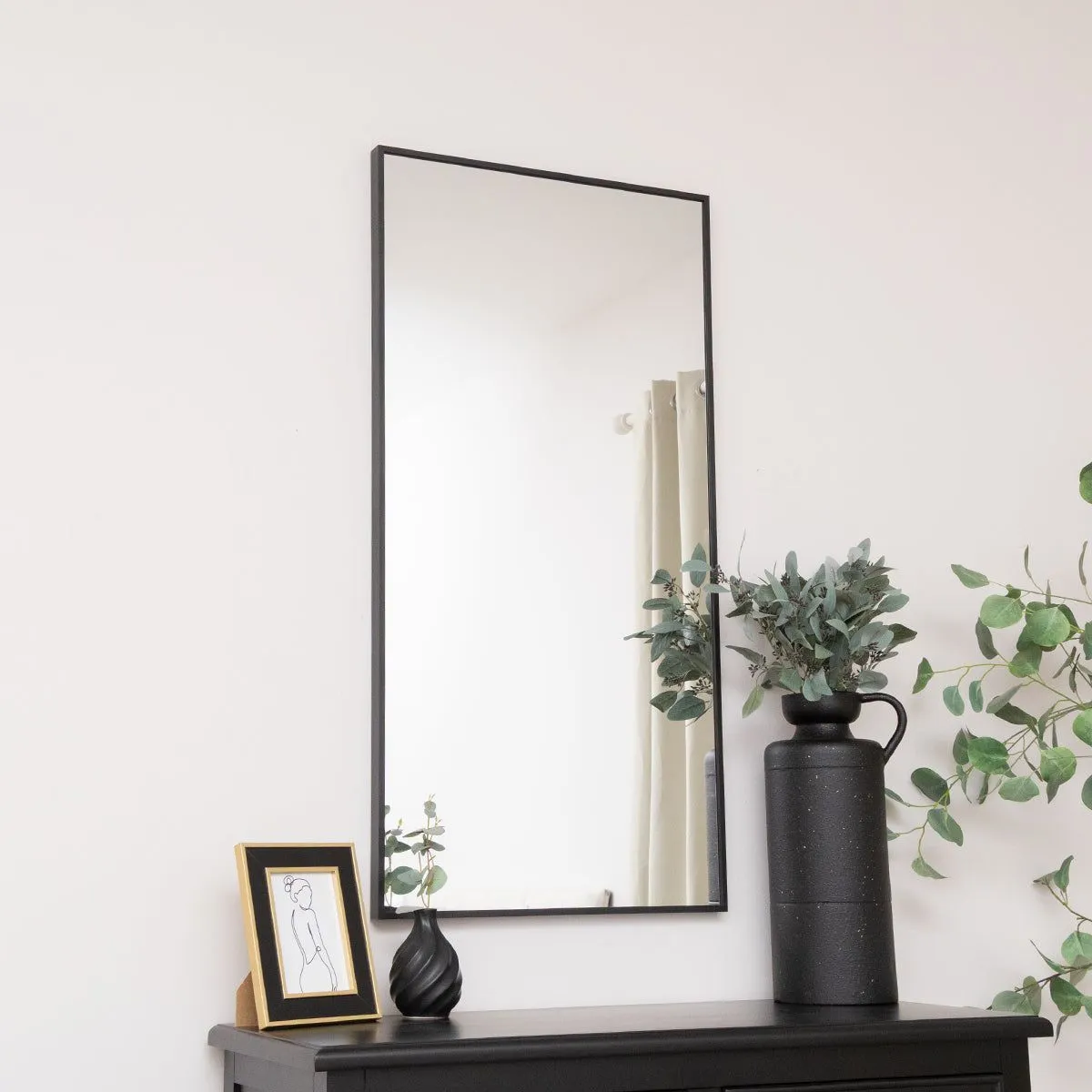 Melody Maison Large Black Thin Framed Wall Mirror 100cm X 50cm