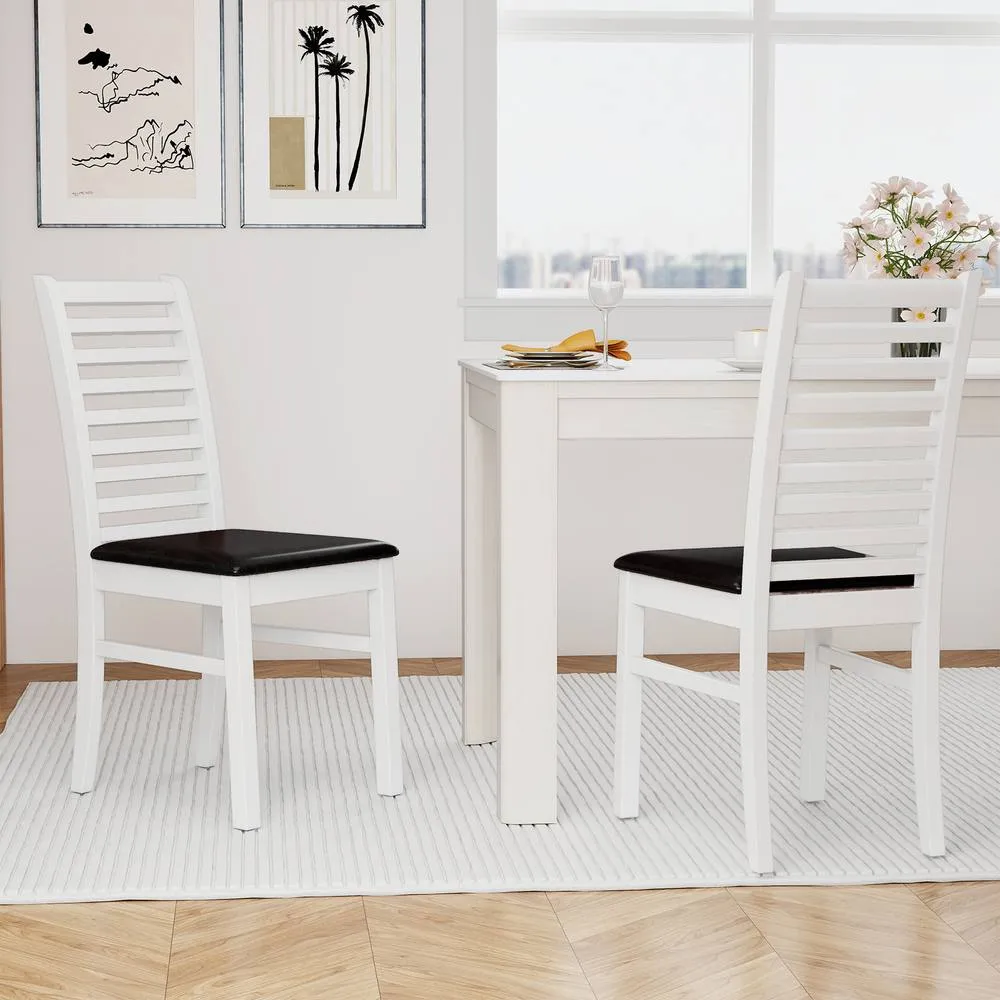 Costway 2PCS Wooden Dining Chair PU Leather Upholstered Kitchen Armless Chairs in White 5