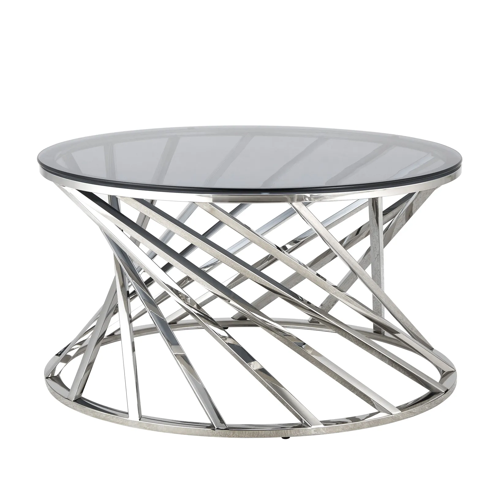 Comfy Living Ltd Round Geometric Design Metal Coffee Table With Tinted Glass Tempered Top in Silver 3