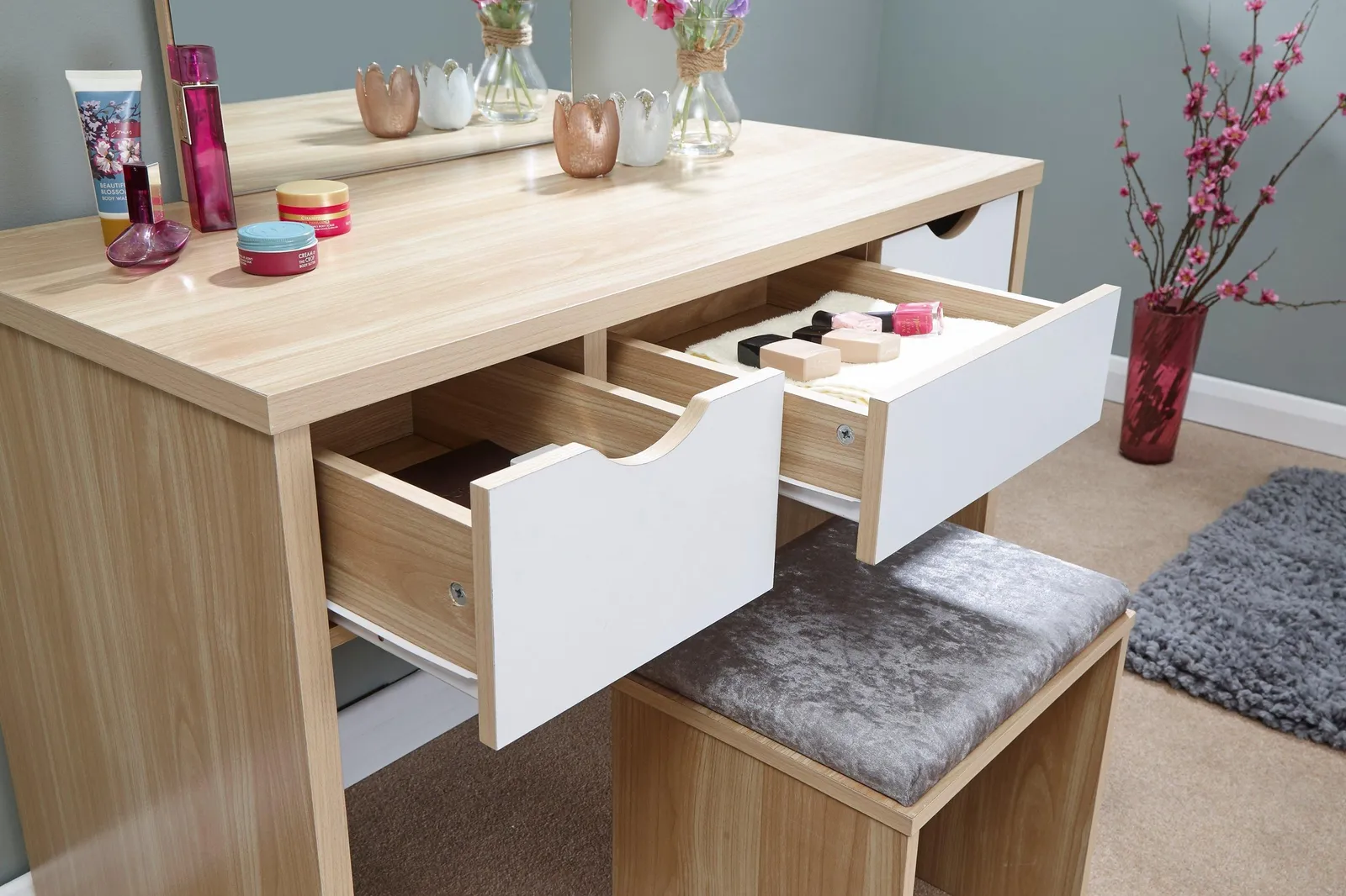 GFW Elizabeth Dressing Table Set in Light Oak 5