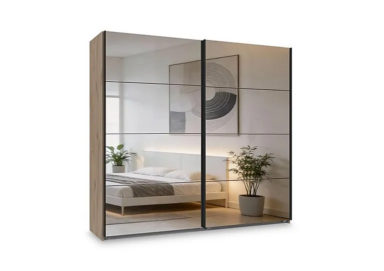 Antoni 180cm 2 Door Nordic Oak Sliding Wardrobe with 2 Mirror Doors