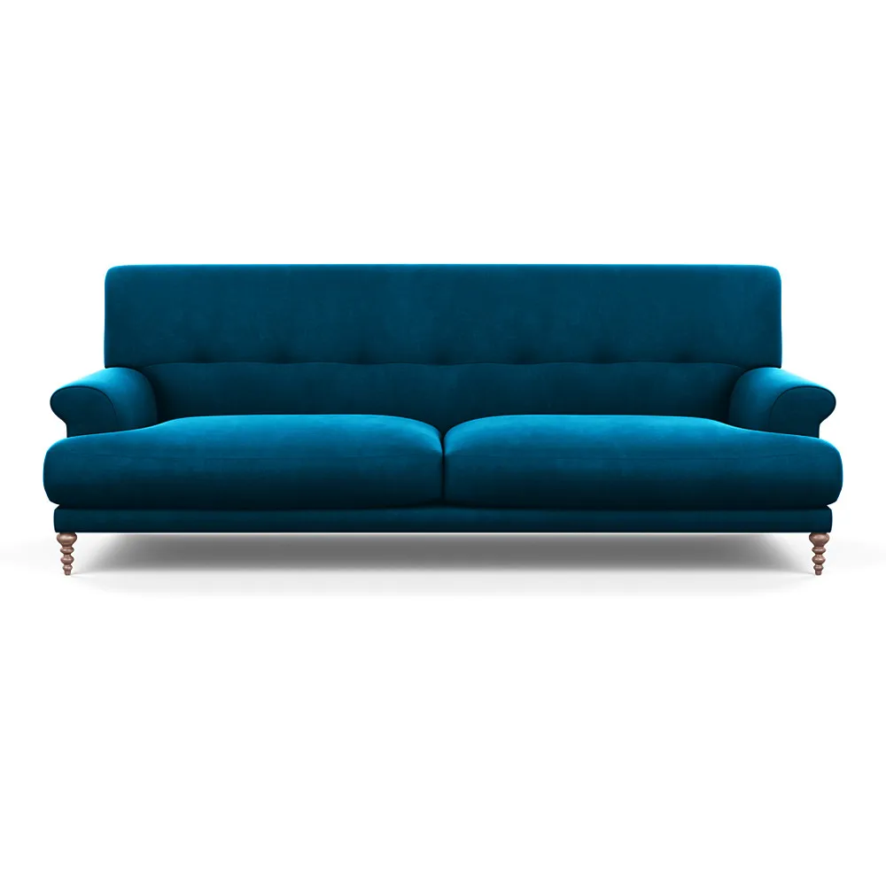 Scp Oscar 3 Seater Informal Sofa Velvet Teal Walnut Feet 1