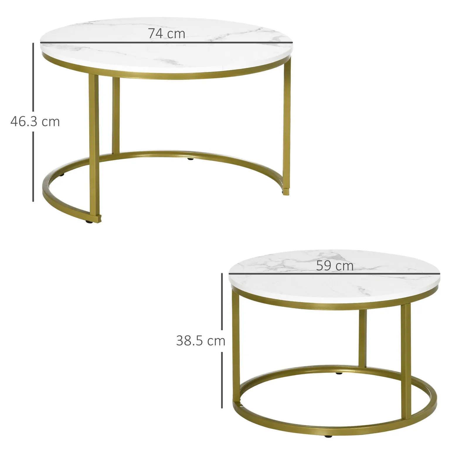 HOMCOM Round Nest of Tables Set of 2 Stacking Coffee Tables in White 3