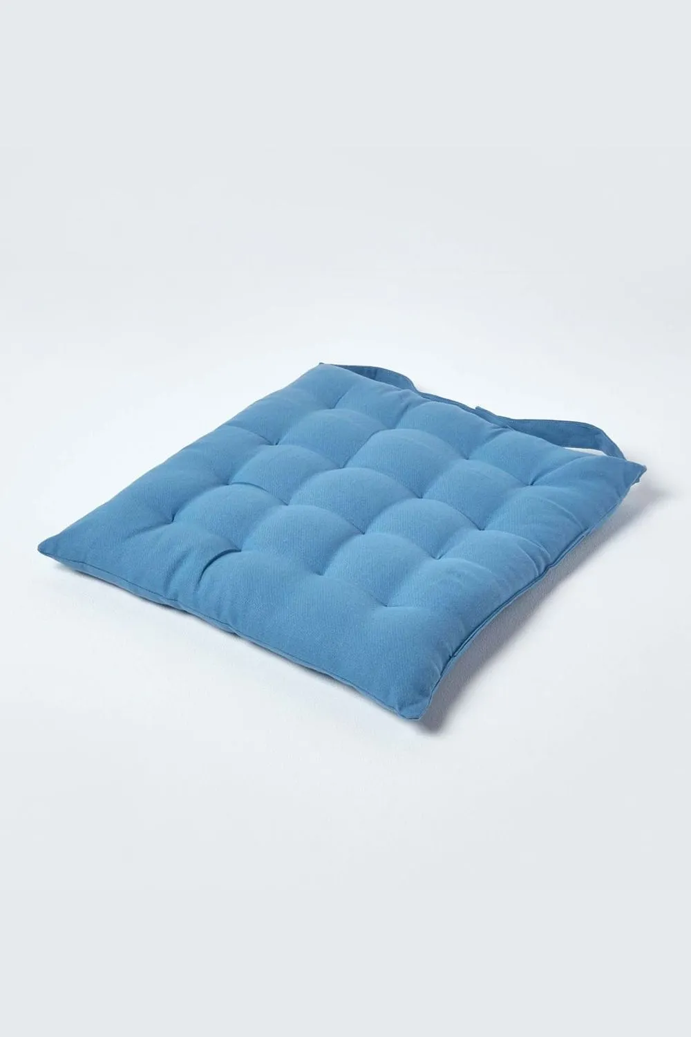 Homescapes Seat Pad Luxury 100% Cotton Indoor Outdoor Garden Cushion, Button Tie, 40cm in Blue 1