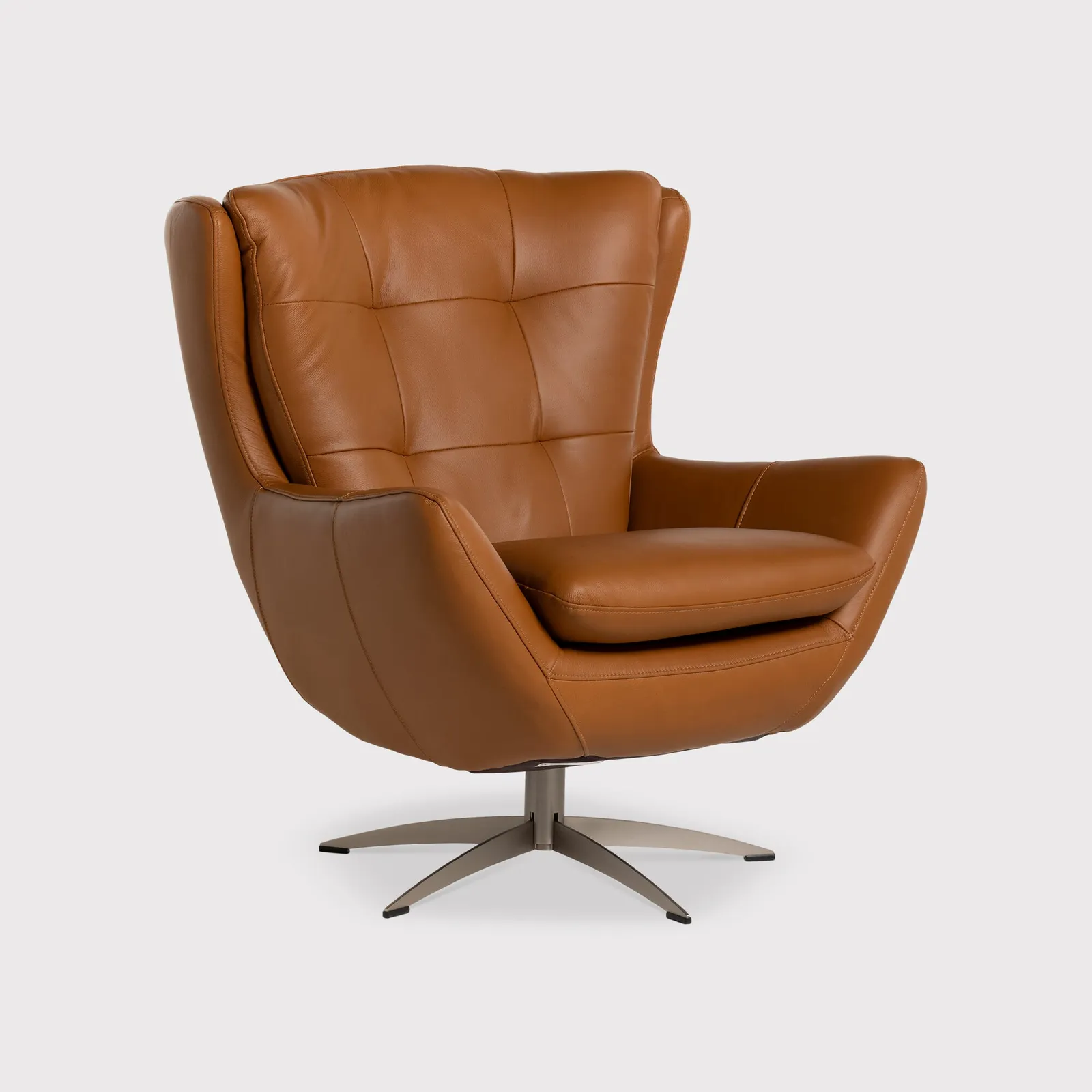Mills Swivel Armchair, Brown Leather | Barker & Stonehouse