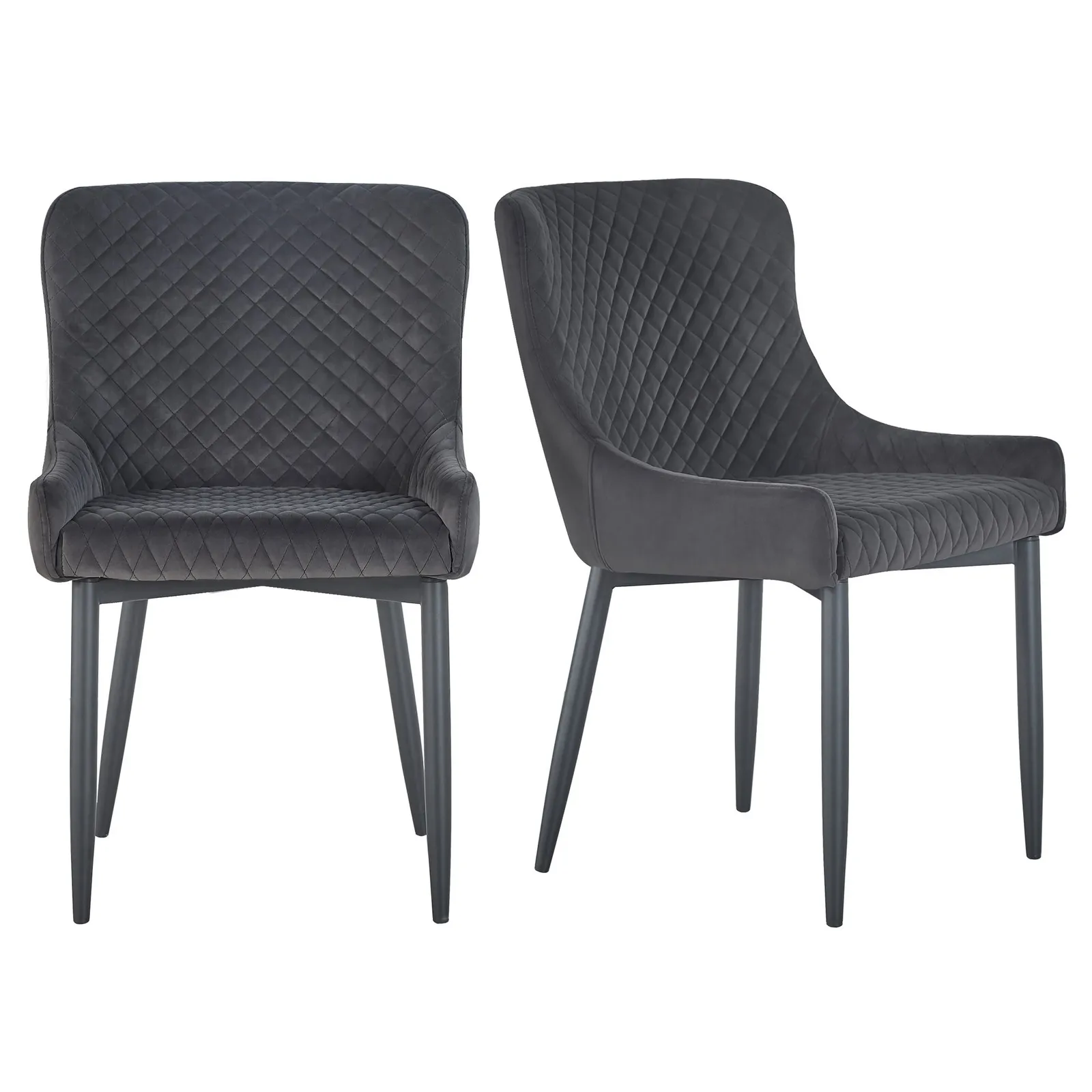 Montreal Set of 2 Dining Chairs Charcoal Velvet Charcoal