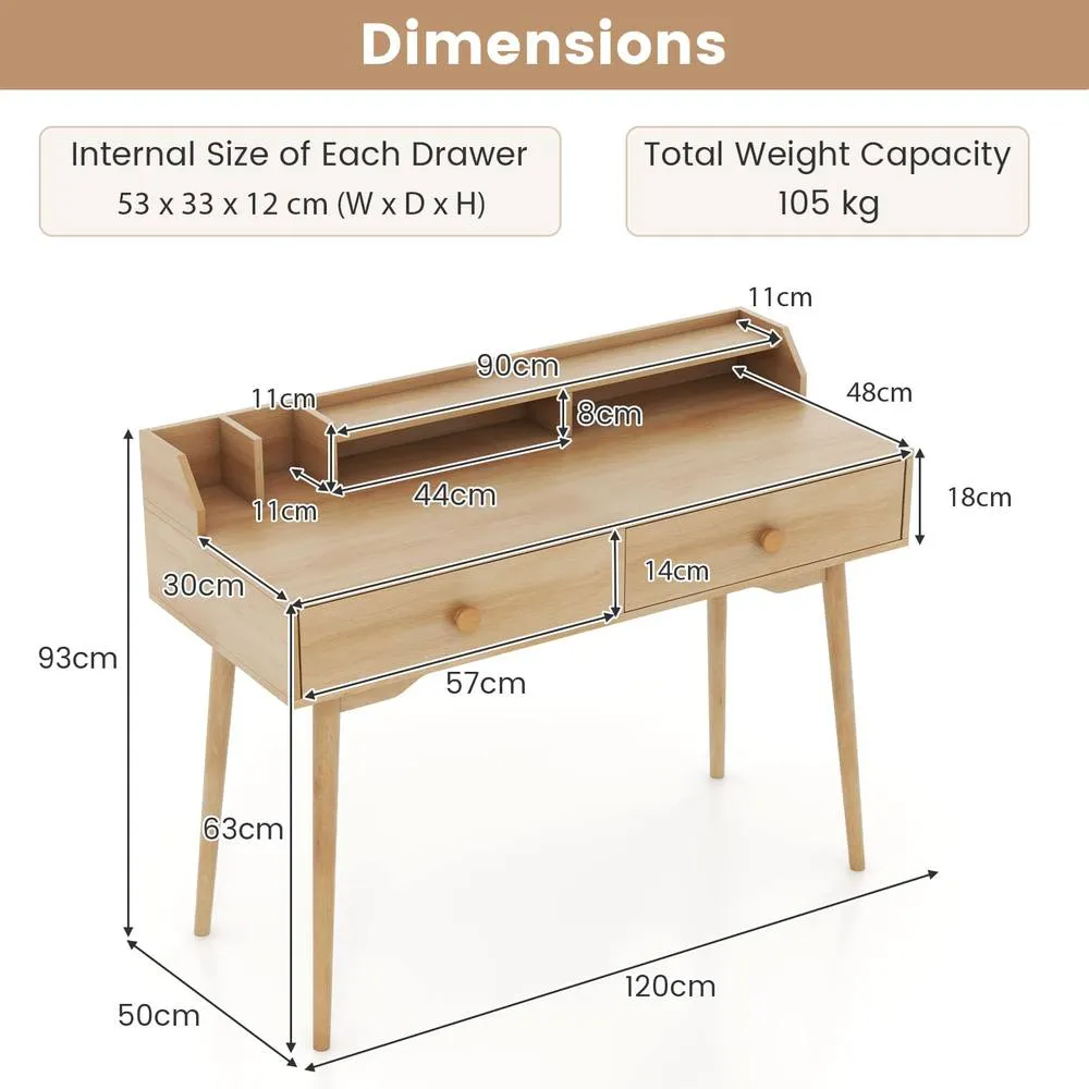 Costway Writing Desk 120 CM Home Office Computer Workstation in Beige 2