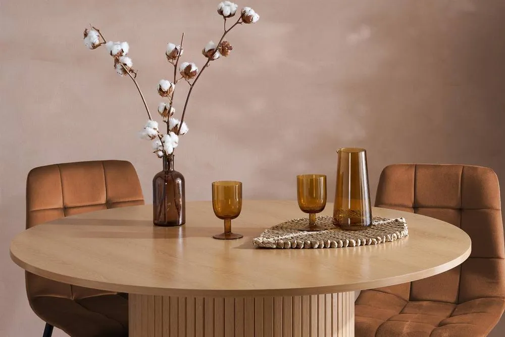 Birlea Axel Round Fluted Dining Set Table with 4 Chairs in Brown 2