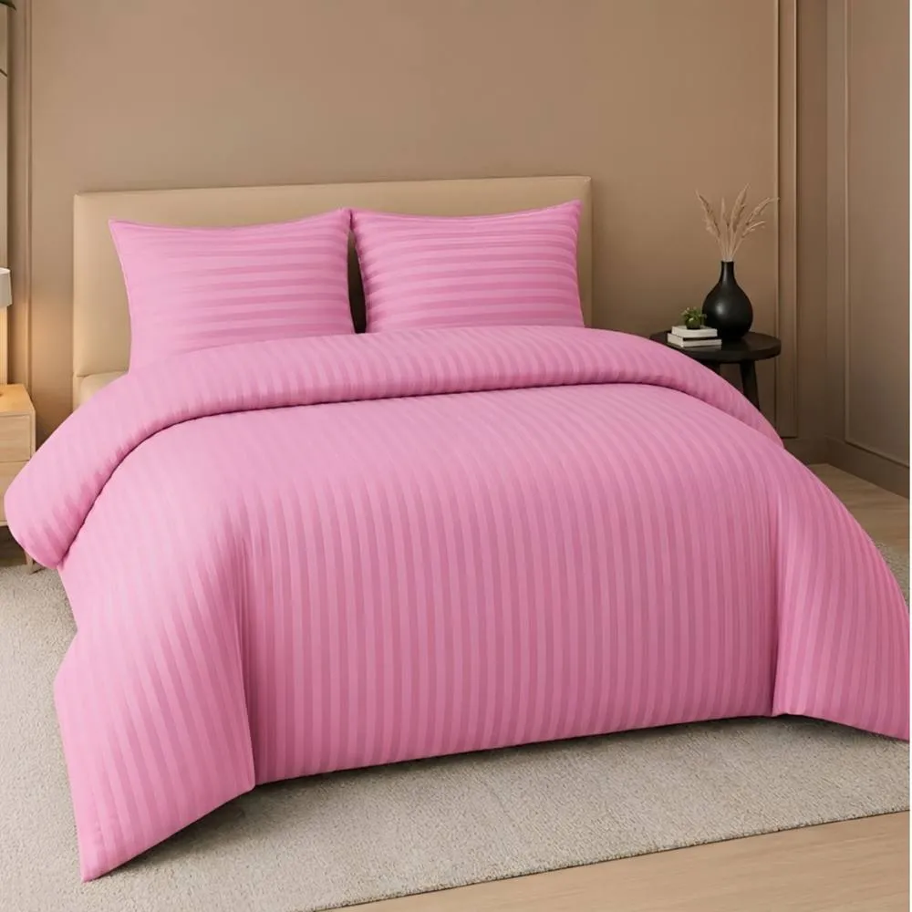 Pamposh Satin Stripes Duvet Cover Set Reversible Bedding Sets in Pink