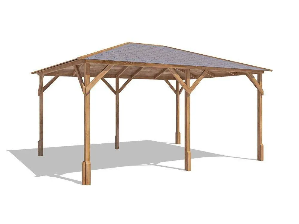 Dunster House Heavy Duty Wooden Gazebo 4x3m Pressure Treated Roof Shingles Utopia 430 in Brown