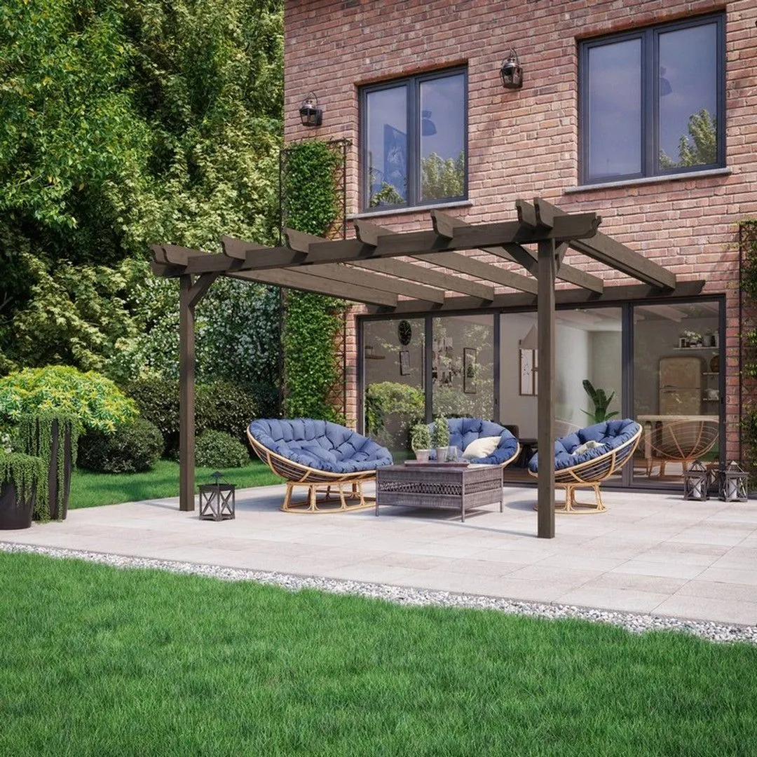 Rutland County Garden Furniture Ltd Wall Mounted Double Garden Pergola, L360 x W480 x H270 cm, Light Green in Brown