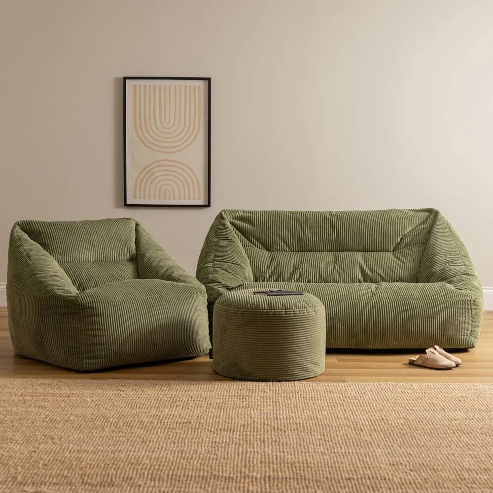 icon Sofa, Armchair & Footstool Bundle, Jumbo Cord in Green