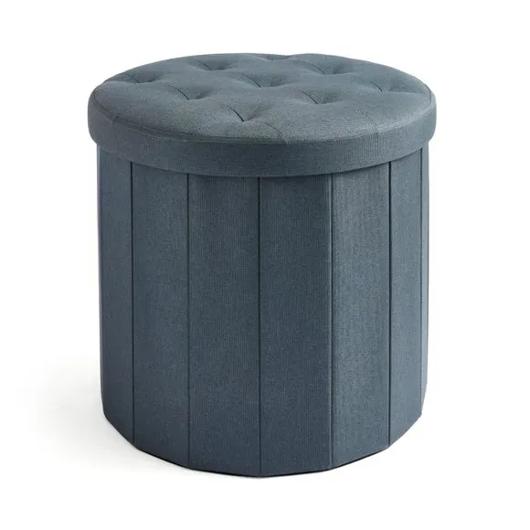 Faux Linen Round Ottoman 3
