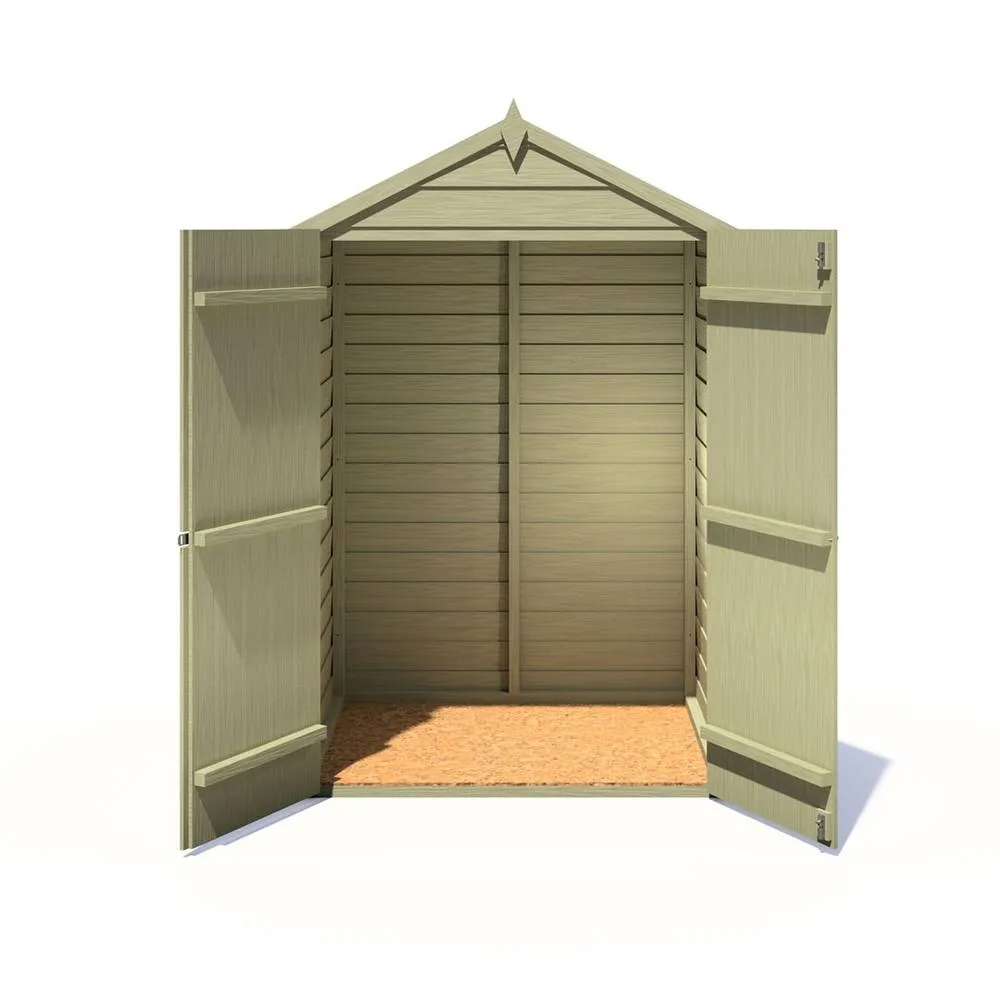 Shires Overlap 4 x 3 Feet Pressure Treated Apex Shed Double Door in Light Green 5