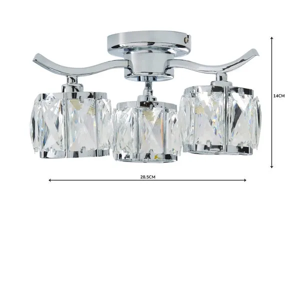 Kleio 3 Light Glass Chrome Semi Flush Ceiling Light 5