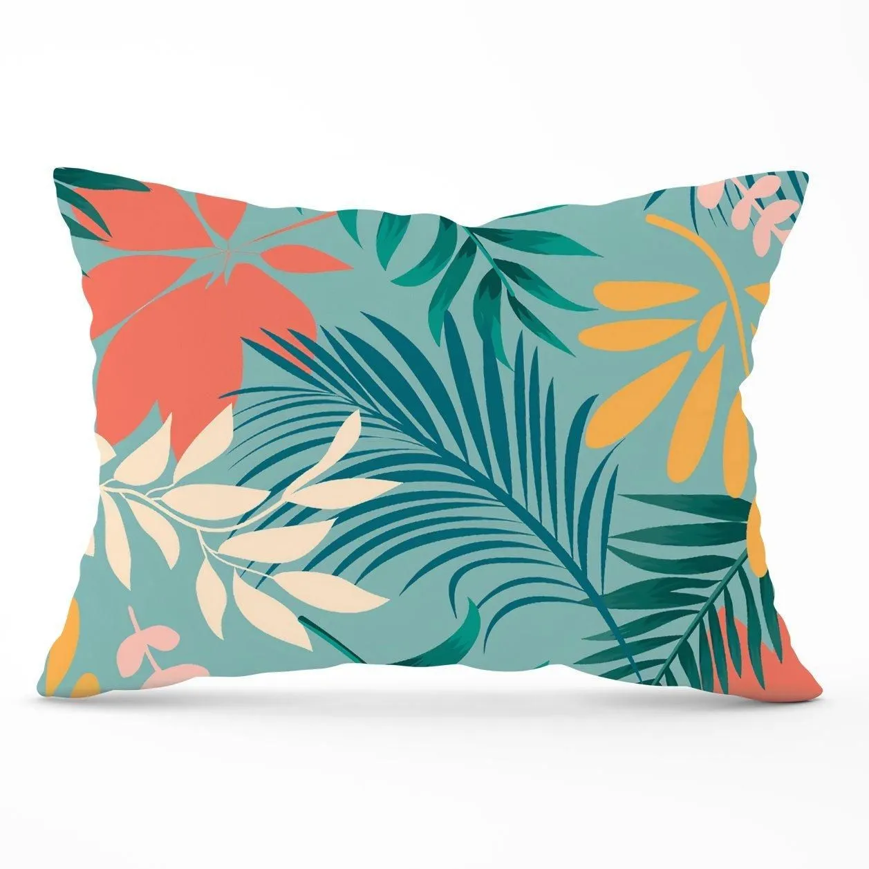 Warren Reed - Designer Abstract Bright Colorful Tropical Leaves Cushions in Blue