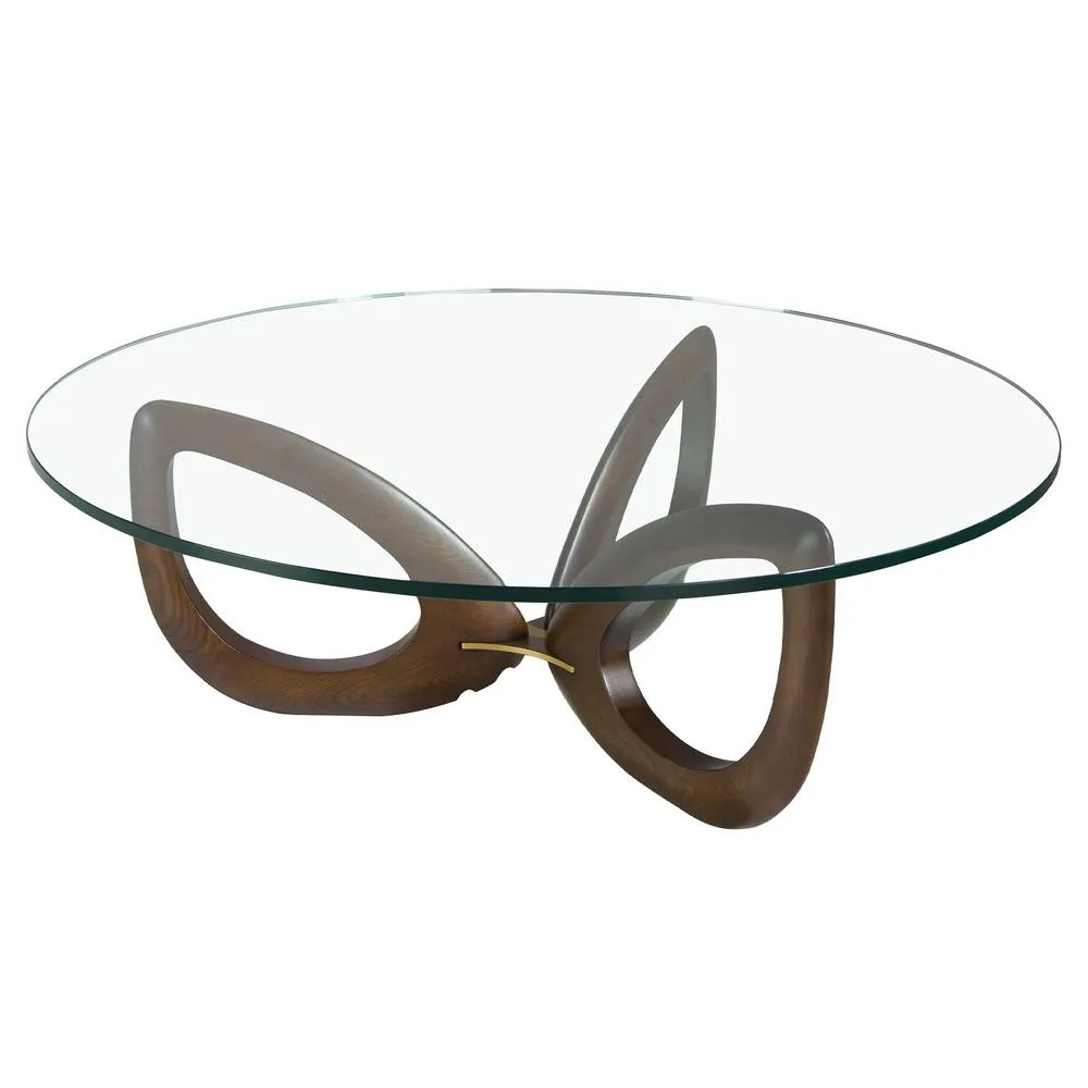 Angel Cerda Round Glass Coffee Table with Walnut Legs in Dark Brown