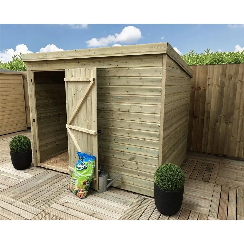 Marlborough 7 x 5 Pressure Treated Pent Garden Shed with Single Door in Natural 6