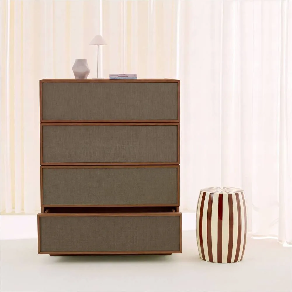 sweeek Chest of 4 drawers with wood decor & fabric in Dark Brown 4