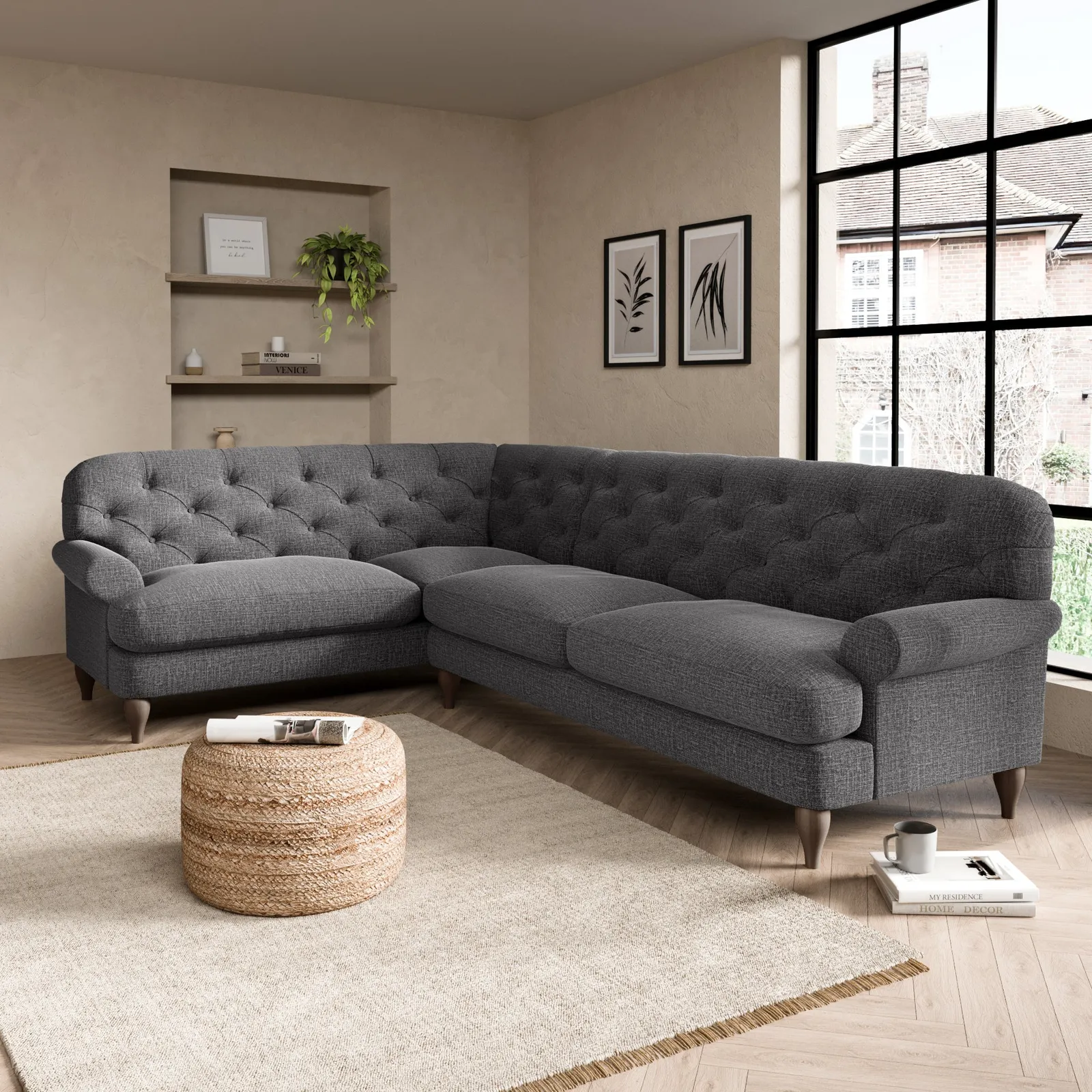 Canterbury Textured Weave Left Hand Corner Sofa Textured Weave Graphite