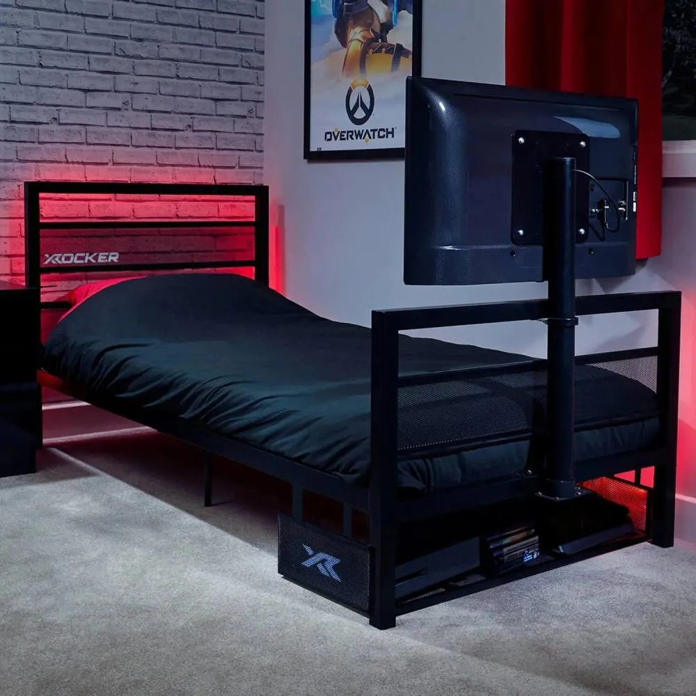X Rocker Basecamp RGB Gaming TV Bed with App Controlled LED Light in Black