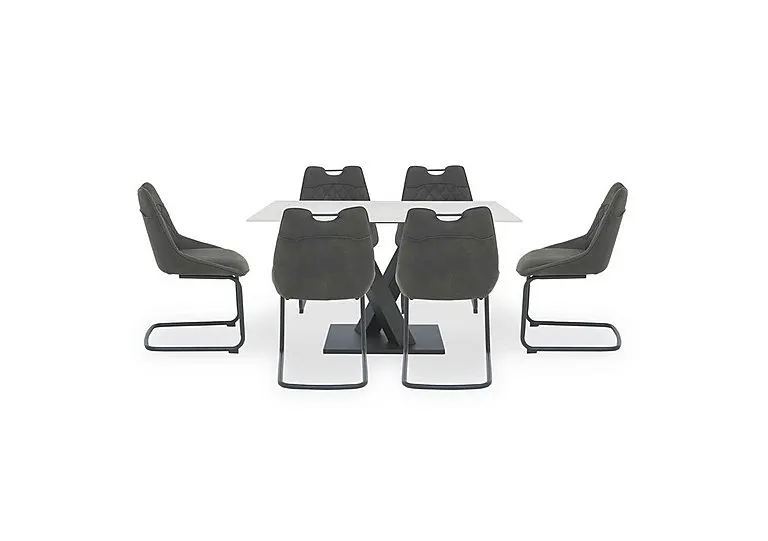 Warrior Crystal White Compact Fixed Dining Table with 6 Cantilever Chairs - White