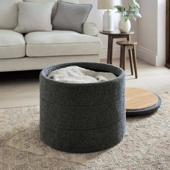 Chenille Round Ottoman with Tray 3