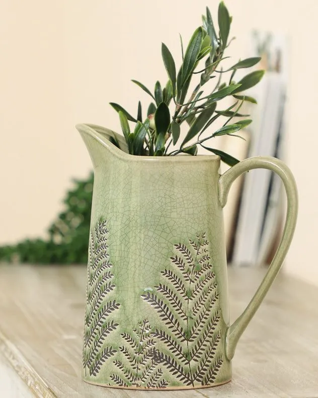 Dibor Sage Green Hallway Room Table Decor Ceramic Pitcher Jug Flower Vase 2