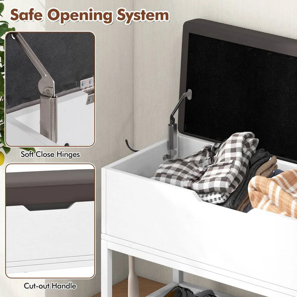 Costway Shoe Storage Bench Shoe Rack Stand with Flip Top Storage-White in White 5