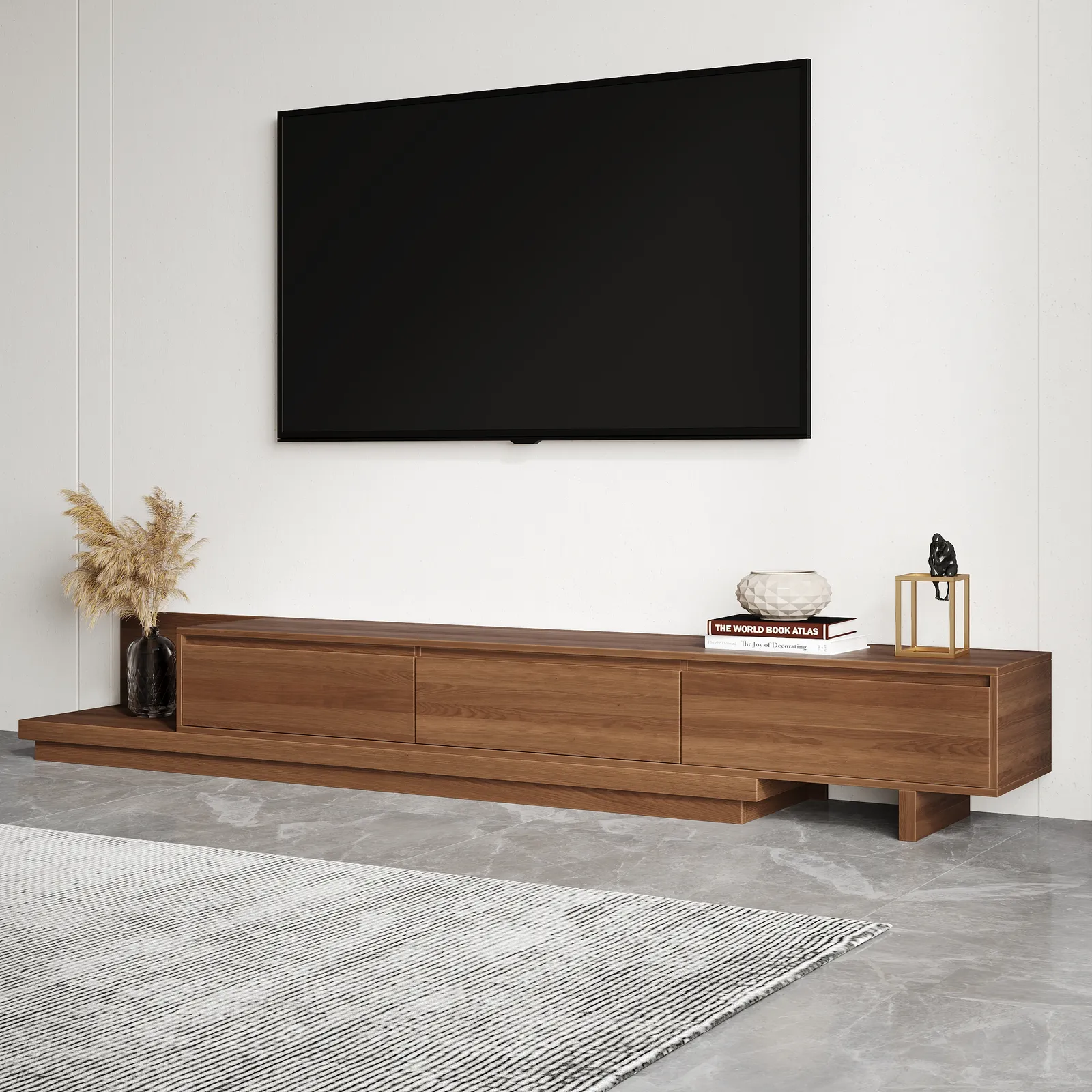 Fero Walnut Extendable TV Stand with 3 Drawers(200 - 360 cm)