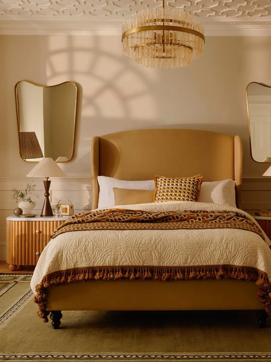 Rivas Bed, King, Velvet, Camel