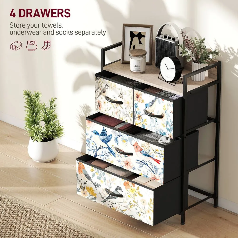 HOMCOM Chest of Drawers, Fabric Dresser with Open Shelf in White 4