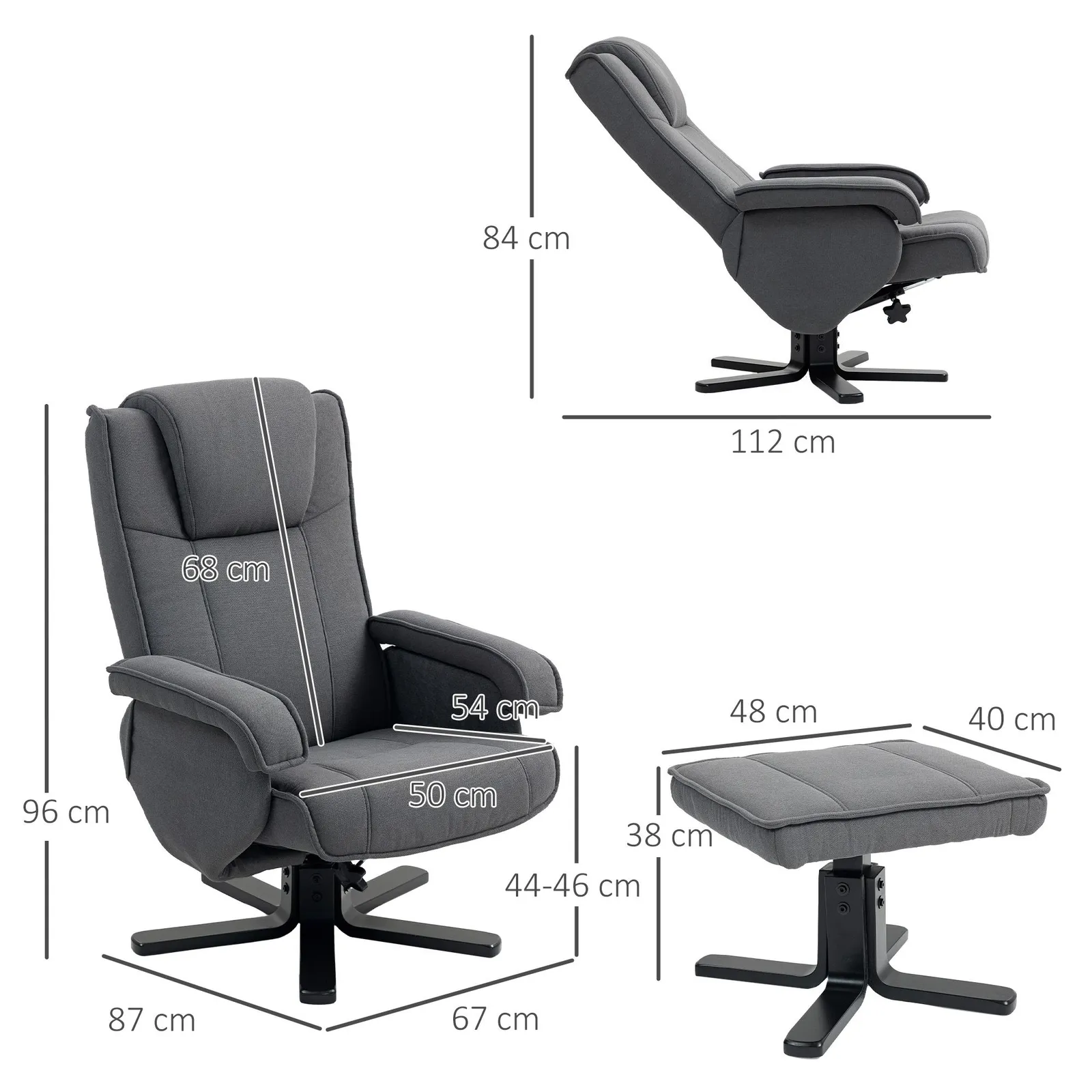 HOMCOM Swivel Recliner Chair with Footstool, Velvet Upholstered in Charcoal 3