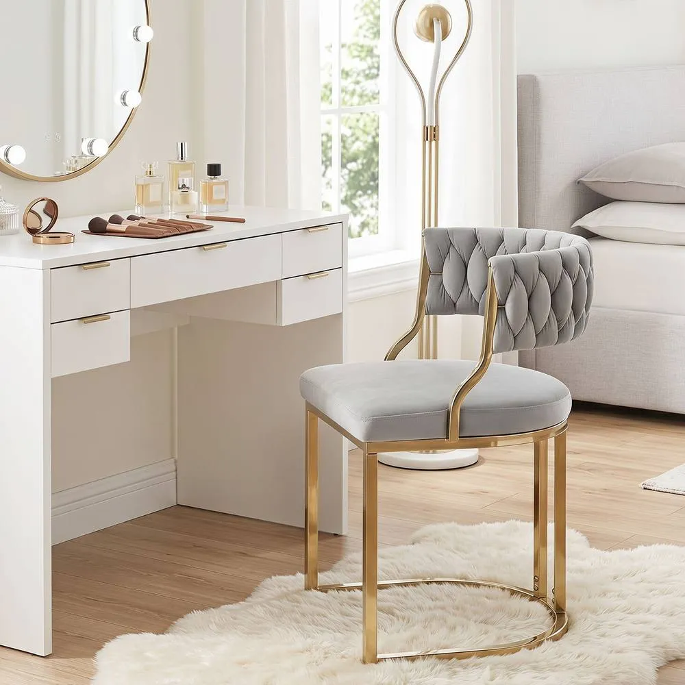 Costway 2PCS Velvet Dining Chairs Modern Woven Upholstered Accent Chairs in Grey 3